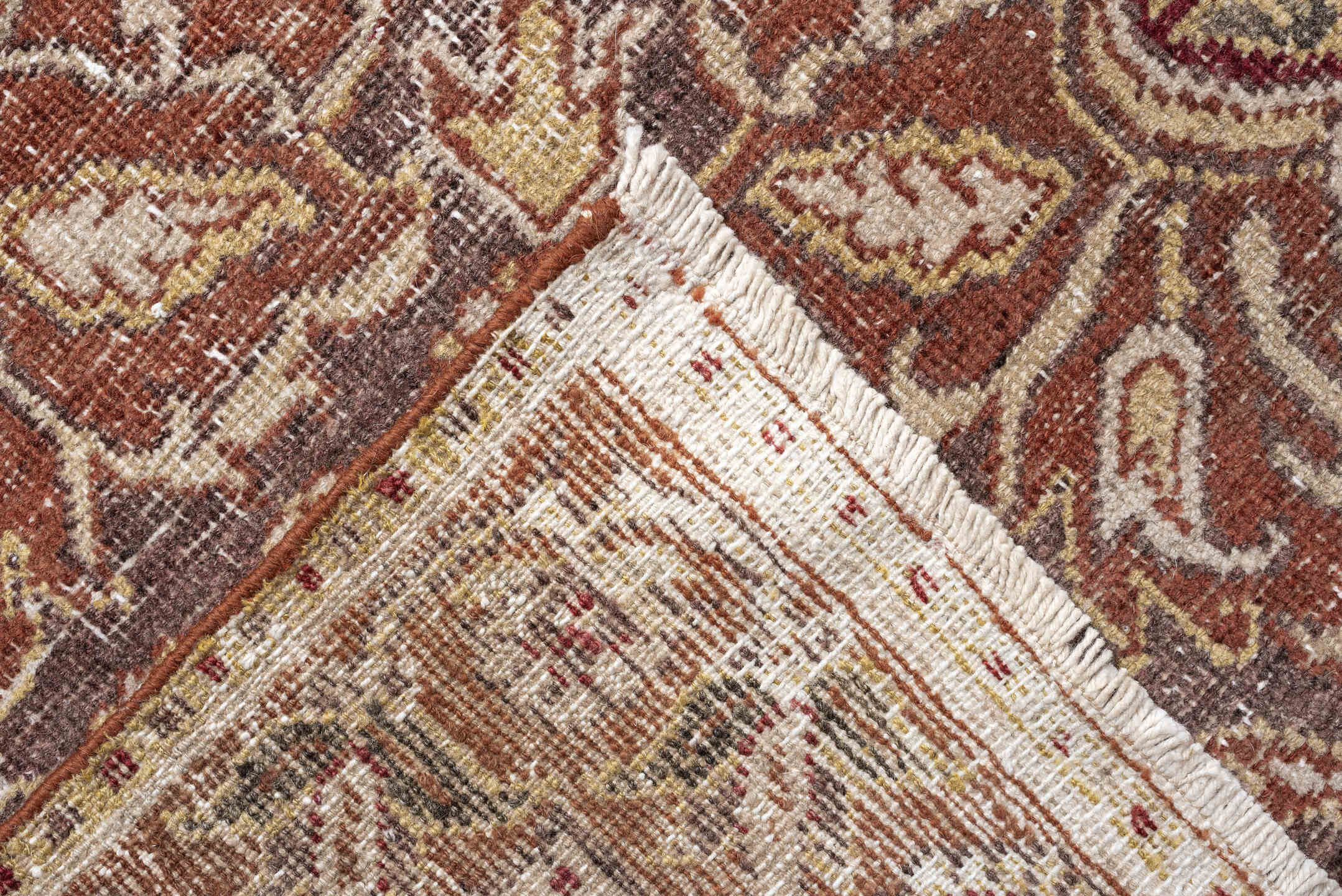16' x 13' one-of-a-kind handmade vintage Amritzar oversize rug. Color palette: ivory, terra cotta, taupe, rose, camel