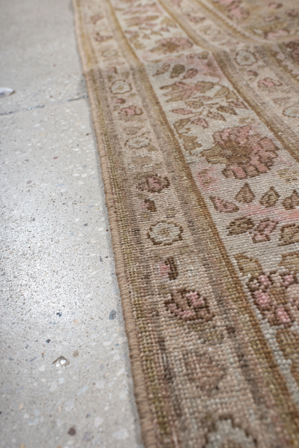5' x 7' one-of-a-kind handmade antique Afshar rug. Color palette: taupe, ivory, rose, brown, sage, blush, camel, beige, gray
