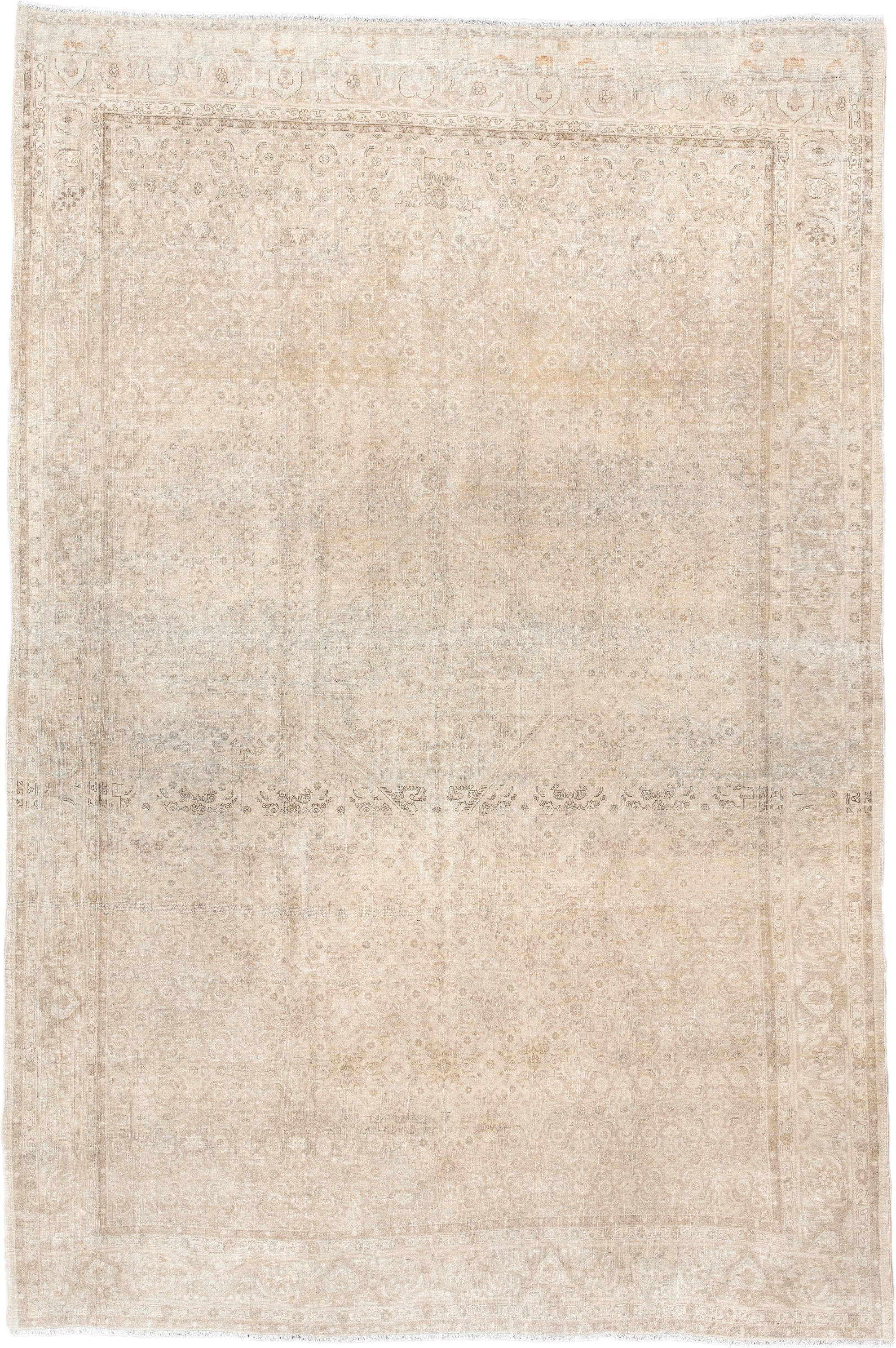 7' x 10' one-of-a-kind handmade antique Bidjar large size rug. Color palette: ivory, beige, taupe, sand, cream, camel