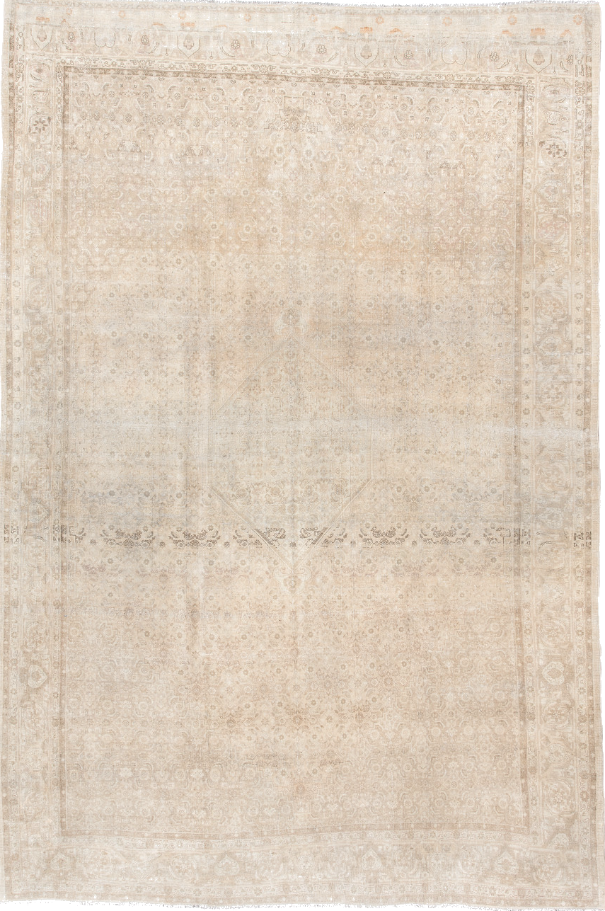 7' x 10' one-of-a-kind handmade vintage Bidjar large size rug. Color palette: antiquewhite, brown, gray, light gray