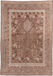 6' x 9' one-of-a-kind handmade vintage Sivas medium size rug. Color palette: terra cotta, ivory, taupe, brown, rose
