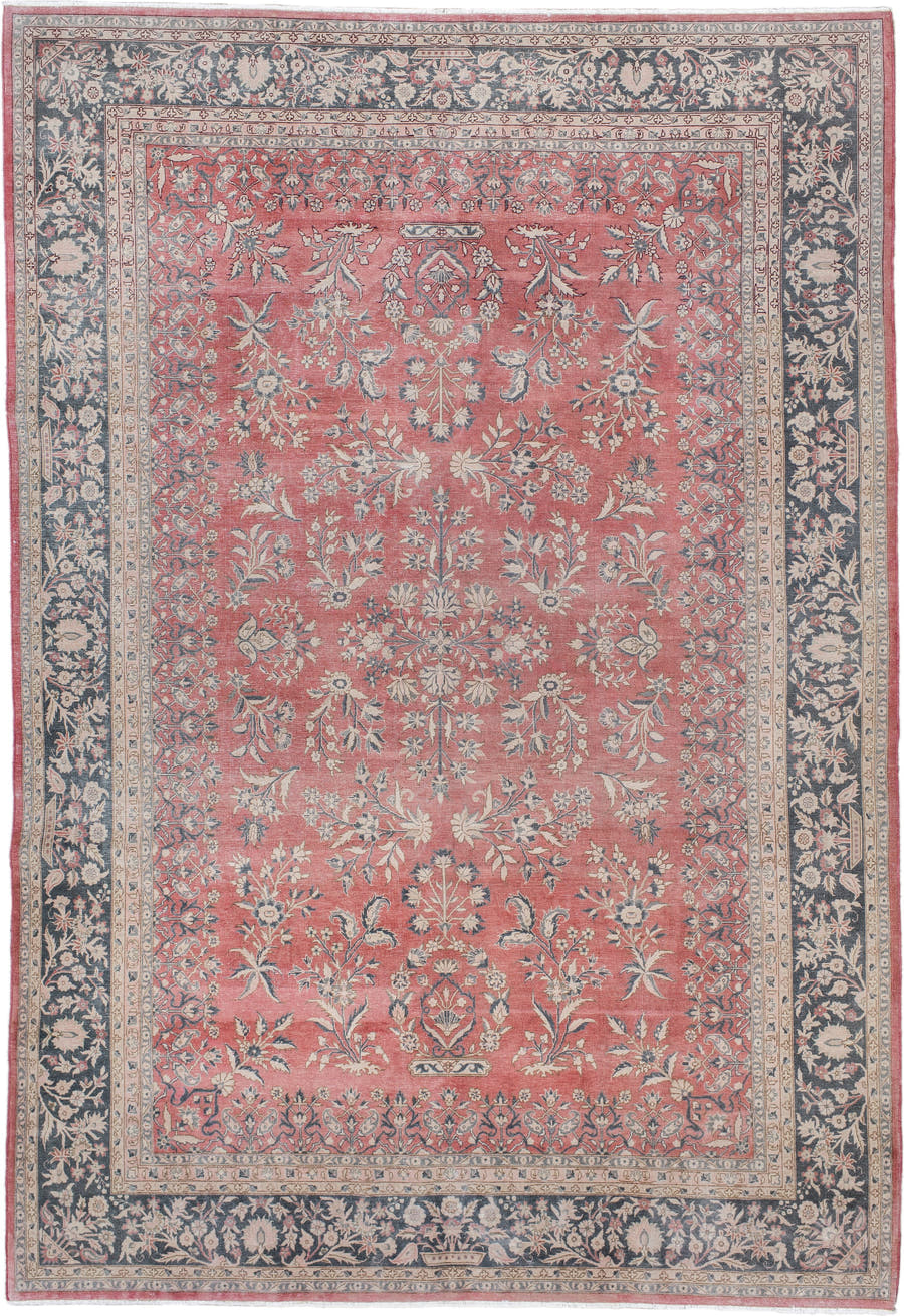 6' x 8' one-of-a-kind handmade vintage Sivas medium size rug. Color palette: rose, navy, ivory, slate, dusty blue, coral