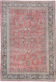 6' x 8' one-of-a-kind handmade vintage Sivas medium size rug. Color palette: rose, navy, ivory, slate, dusty blue, coral
