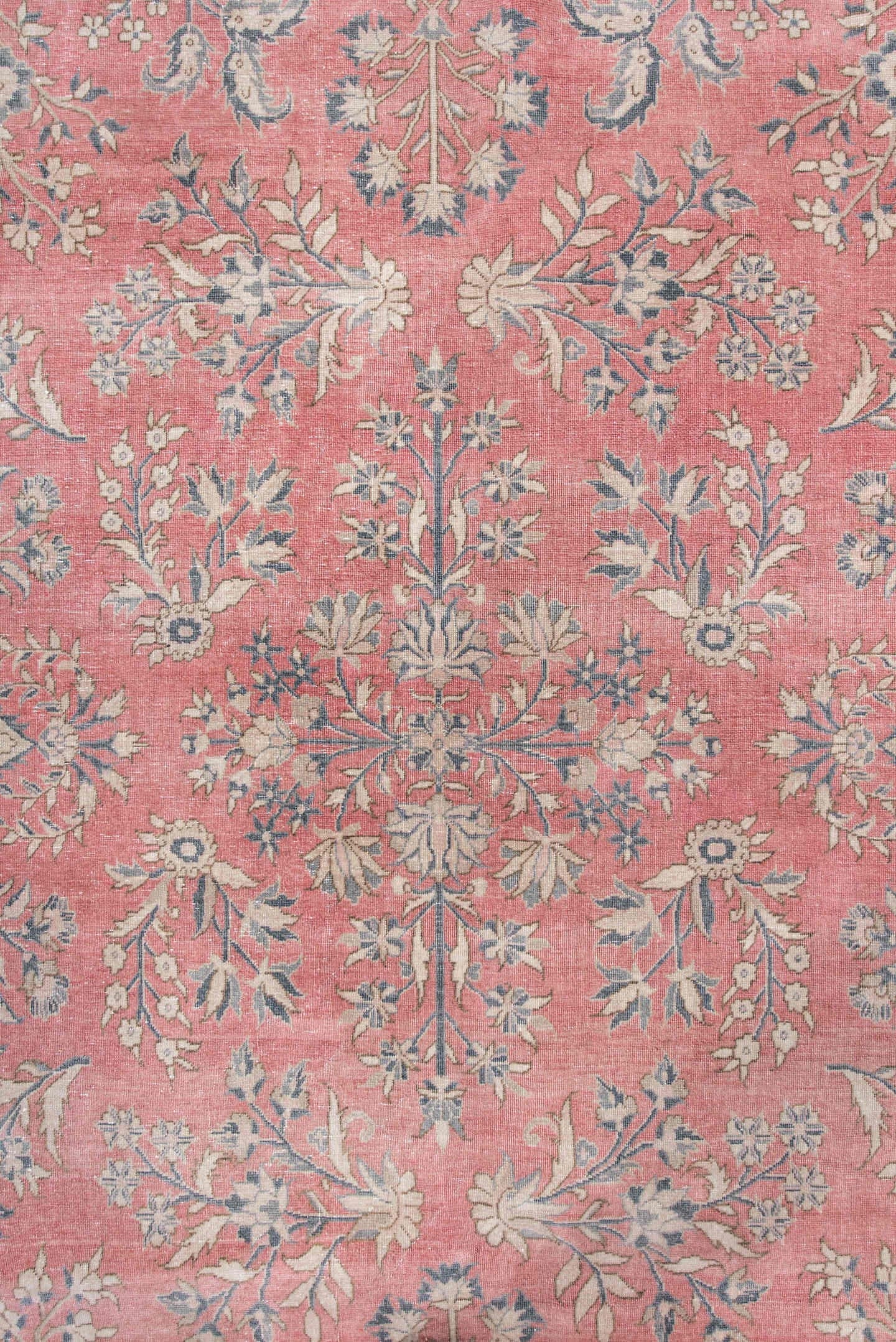 6' x 8' one-of-a-kind handmade vintage Sivas medium size rug. Color palette: rose, navy, ivory, slate, dusty blue, coral
