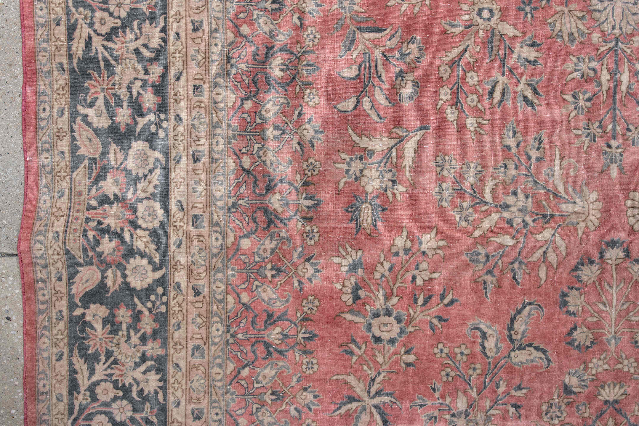 6' x 8' one-of-a-kind handmade vintage Sivas medium size rug. Color palette: rose, navy, ivory, slate, dusty blue, coral