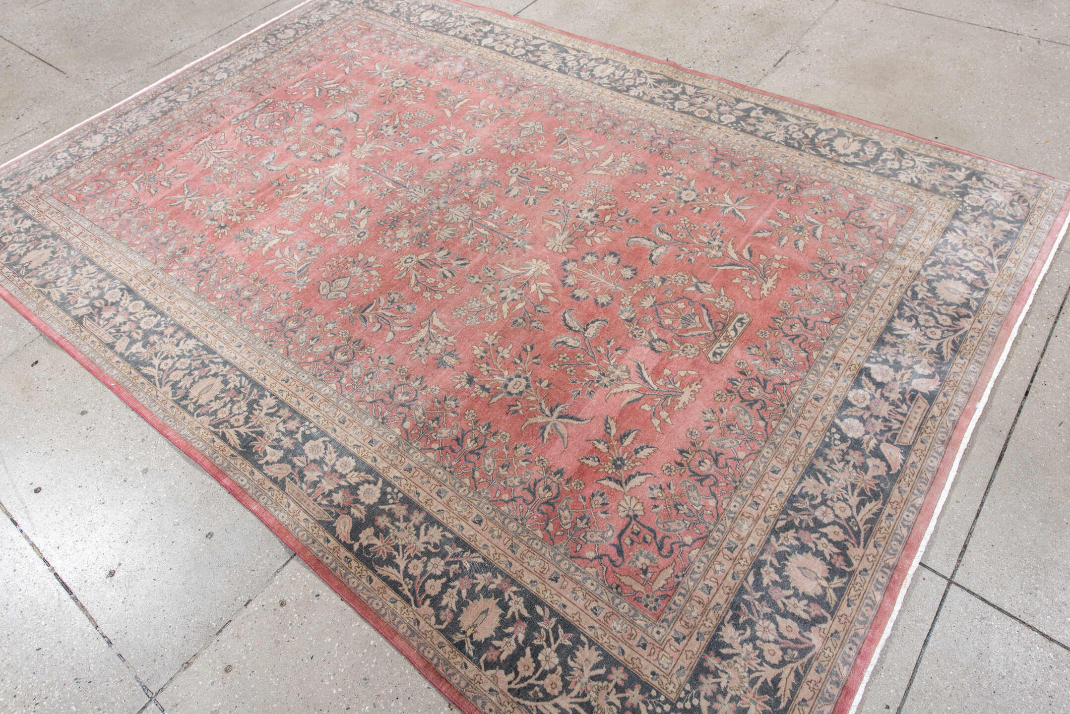 6' x 8' one-of-a-kind handmade vintage Sivas medium size rug. Color palette: rose, navy, ivory, slate, dusty blue, coral