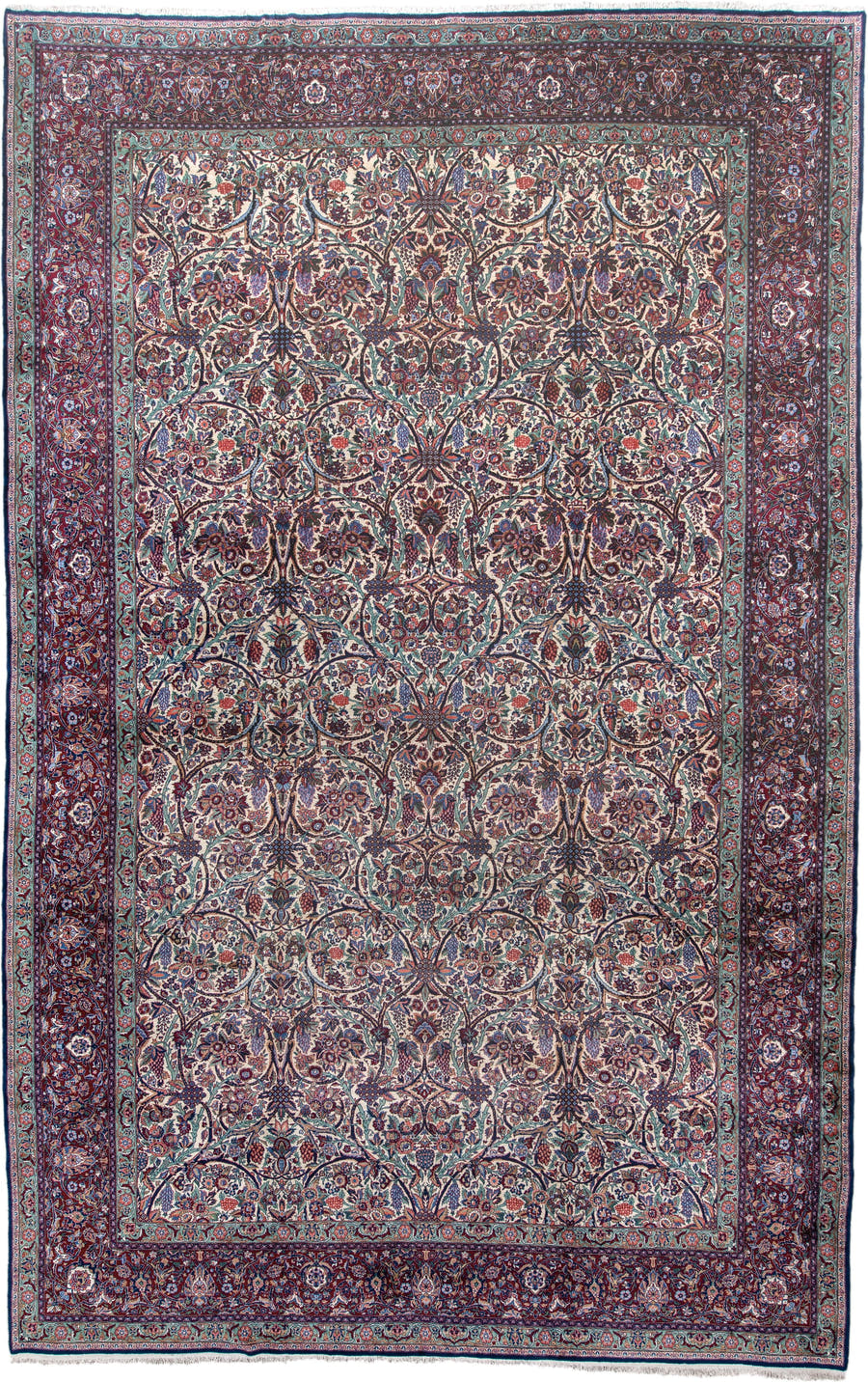 0' x 0' one-of-a-kind handmade vintage  small size rug. Color palette: ivory, burgundy, indigo, turquoise, rose, slate