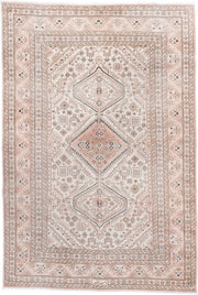 5' x 8' one-of-a-kind handmade antique Sivas medium size rug. Color palette: ivory, blush, taupe, dusty rose, muted blue