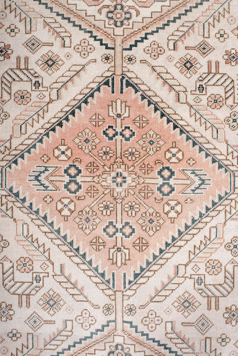 5' x 8' one-of-a-kind handmade antique Sivas medium size rug. Color palette: ivory, blush, taupe, dusty rose, muted blue