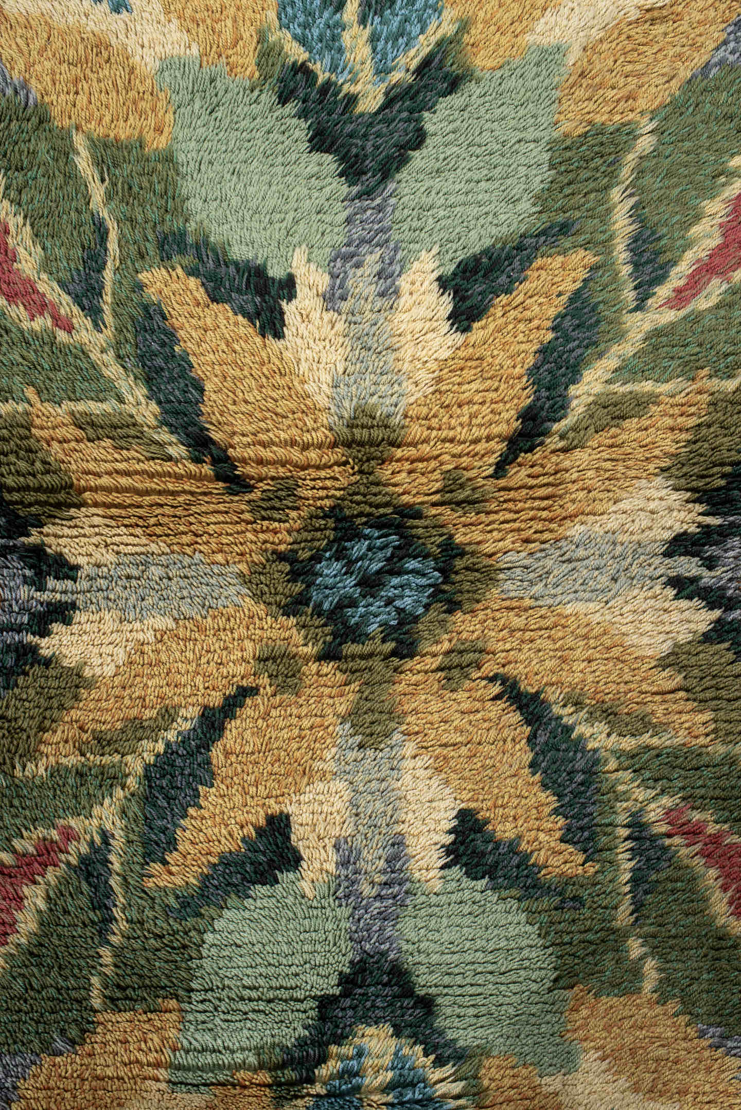 3' x 6' one-of-a-kind handmade antique Swedish small size rug. Color palette: gray, gold, sage, olive, rust, teal, ivory