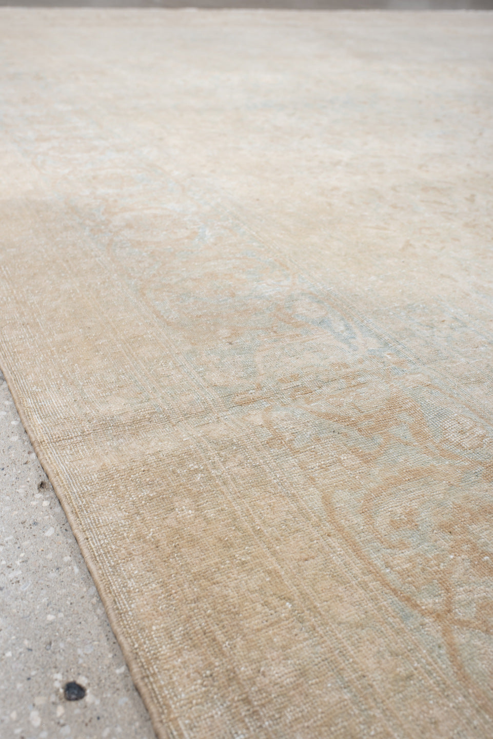 9' x 12' one-of-a-kind handmade antique Tabriz large size rug. Color palette: ivory, beige, pale blue, cream, taupe