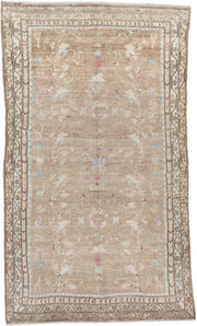4' x 7' one-of-a-kind handmade antique Hamadan rug. Color palette: taupe, ivory, brown, pale blue, rose, cream, beige, gray