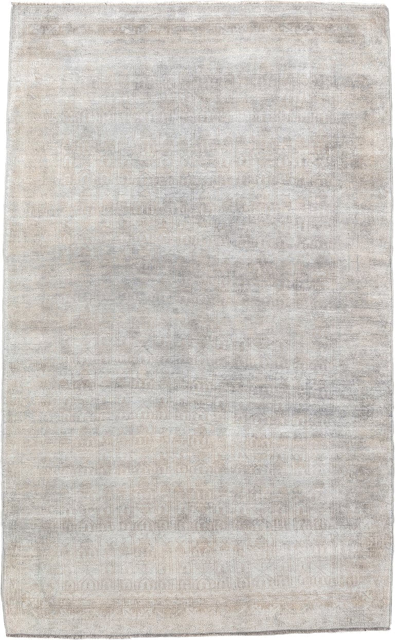 3' x 6' one-of-a-kind handmade antique Belouch small size rug. Color palette: ivory, taupe, silver gray, cream, beige