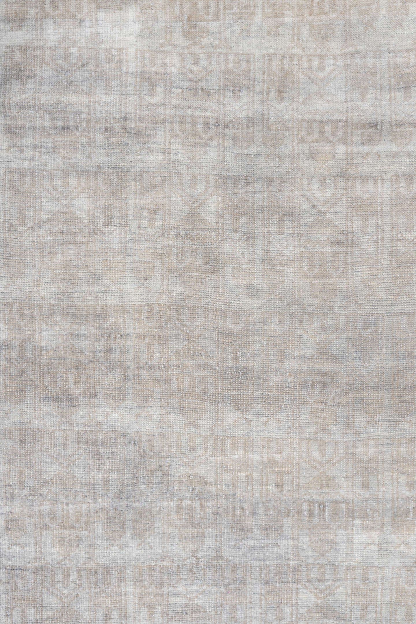 3' x 6' one-of-a-kind handmade antique Belouch small size rug. Color palette: ivory, taupe, silver gray, cream, beige