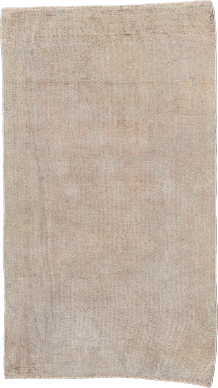 2' x 4' one-of-a-kind handmade vintage Belouch small size rug. Color palette: gainsboro, gray, light gray, off-white, pink