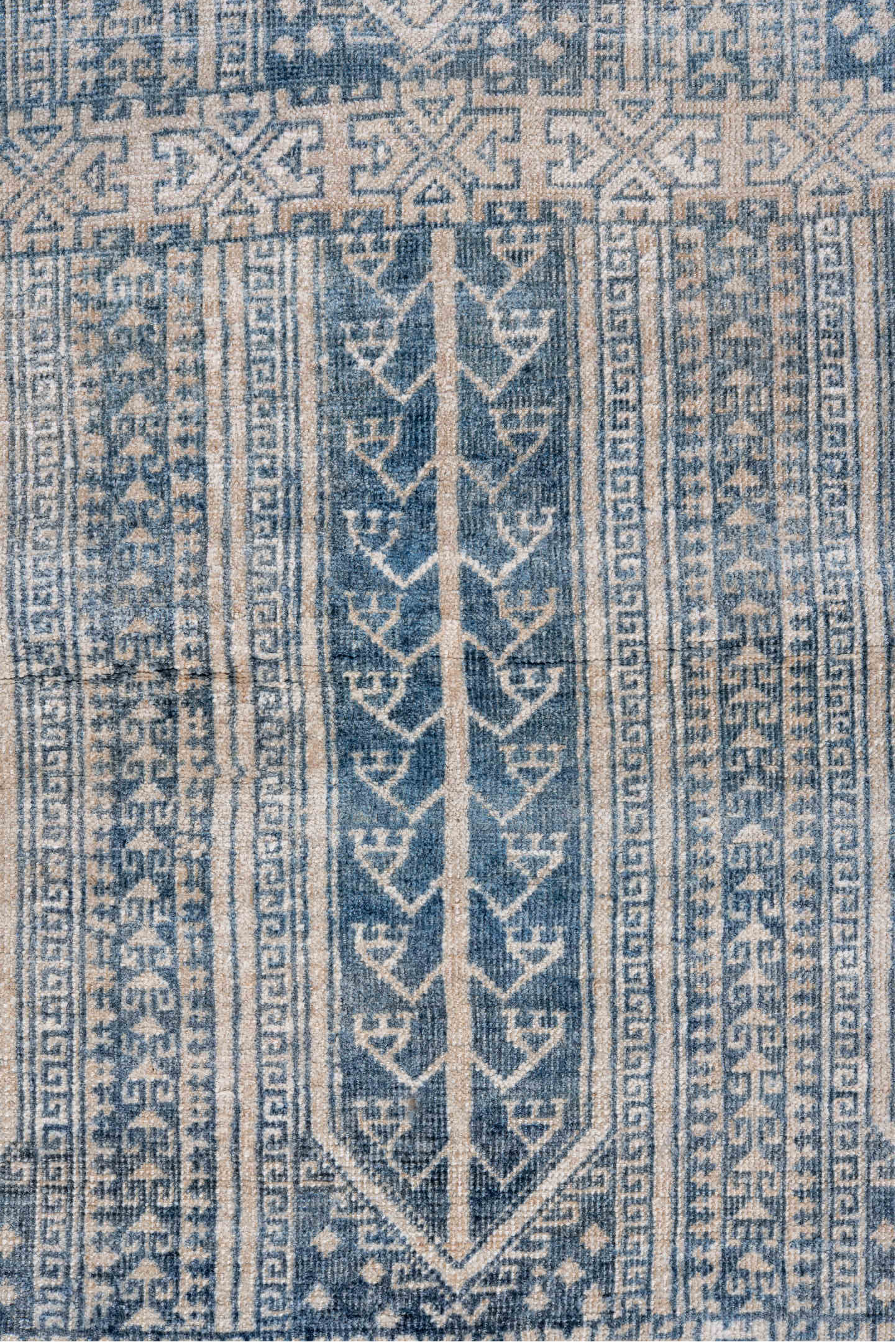 3' x 5' one-of-a-kind handmade vintage Belouch small size rug. Color palette: blue, dim gray, gainsboro, gray, light blue