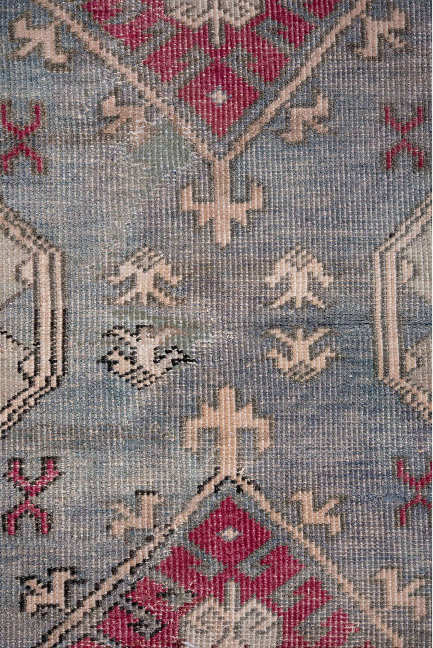 4' x 5' one-of-a-kind handmade vintage Anatolian small size rug. Color palette: ivory, blue, rose, taupe, slate, charcoal