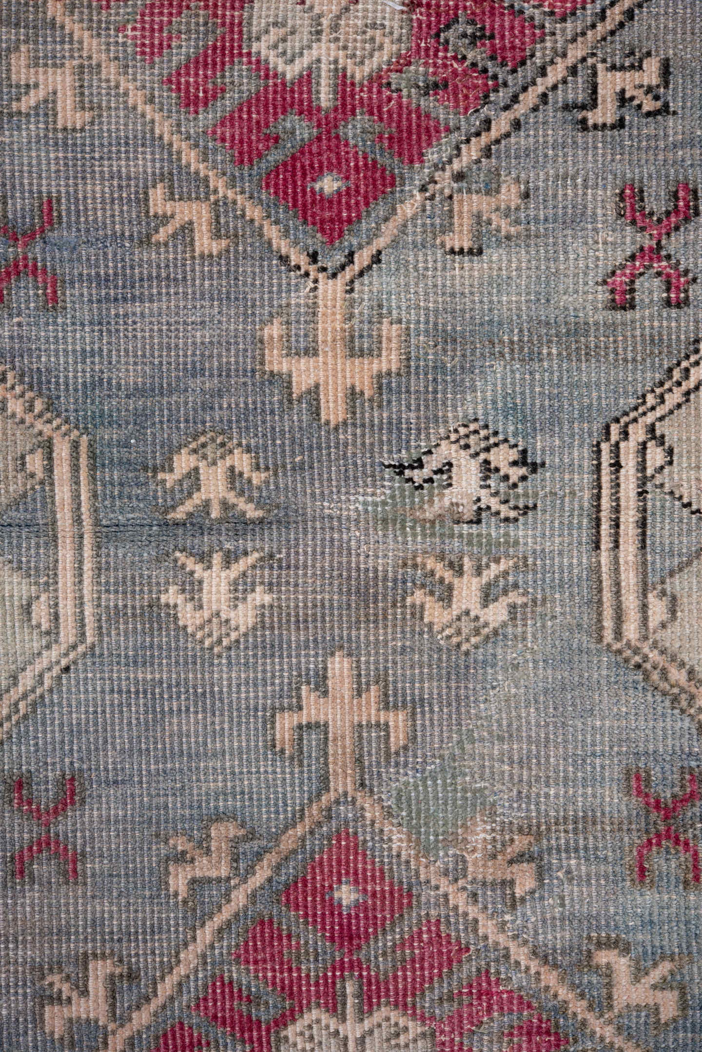 4' x 5' one-of-a-kind handmade vintage Anatolian small size rug. Color palette: ivory, blue, rose, taupe, slate, charcoal