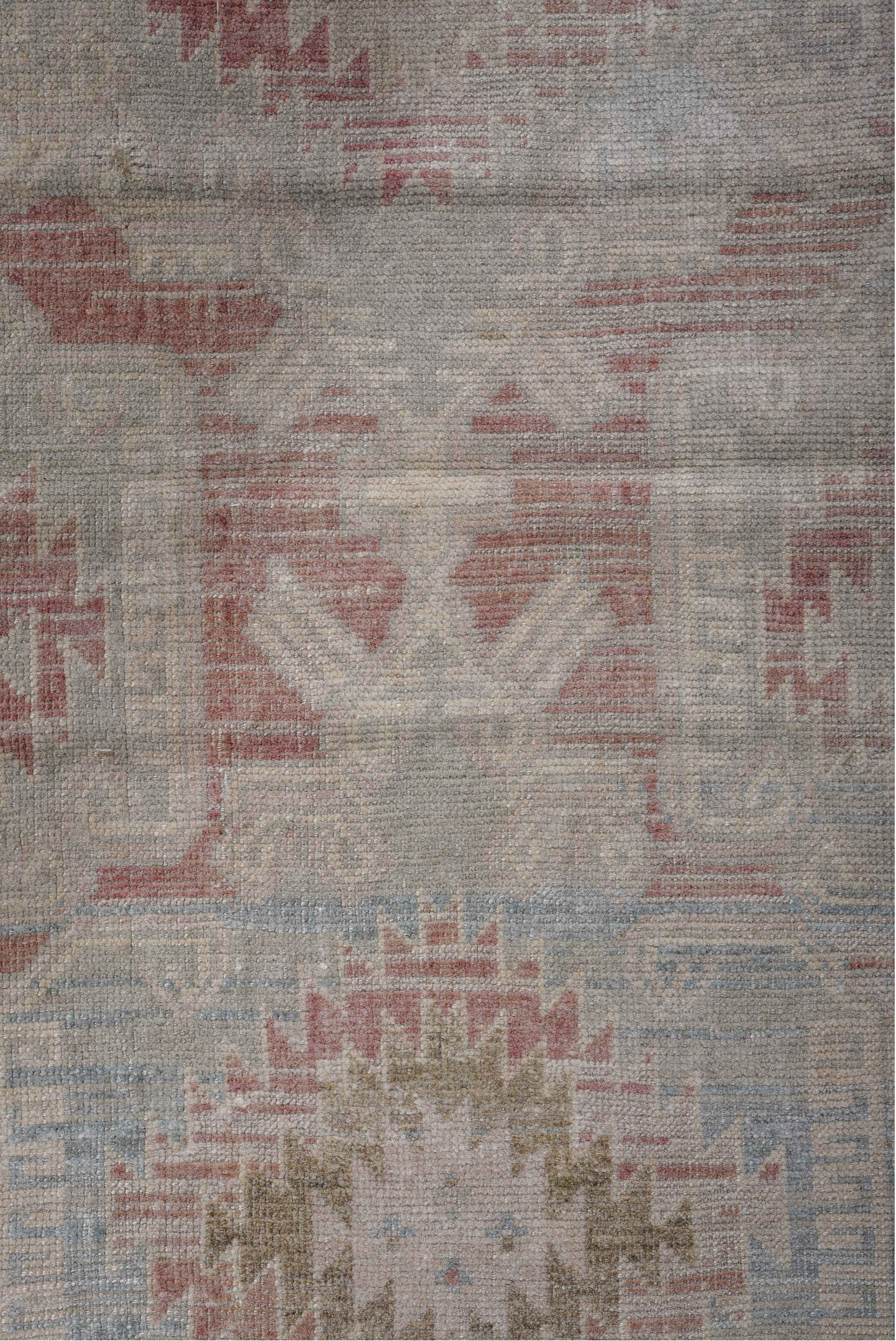 2' x 4' one-of-a-kind handmade antique Oushak small size rug. Color palette: ivory, blush, light blue, taupe, rose, beige