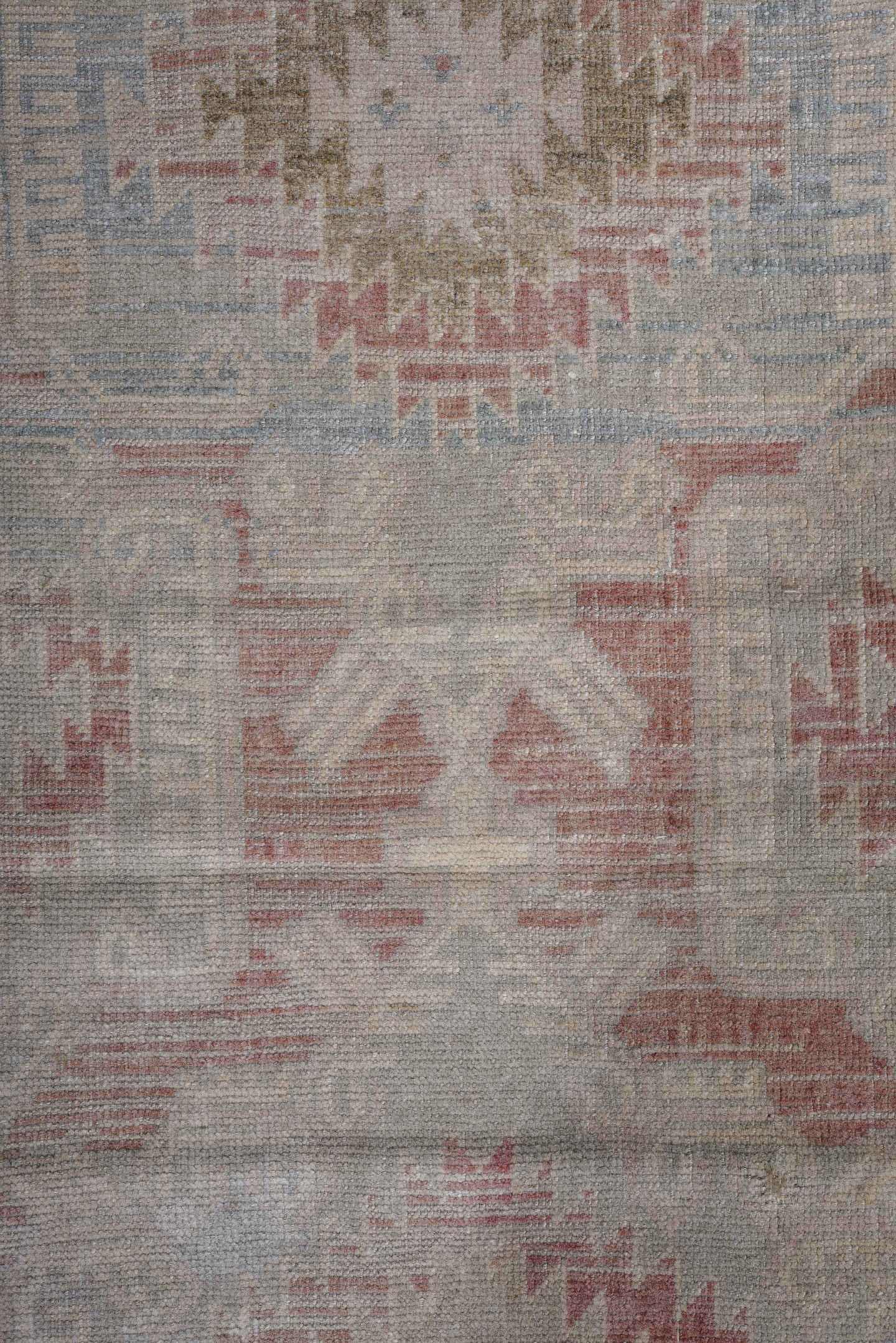 2' x 4' one-of-a-kind handmade antique Oushak small size rug. Color palette: ivory, blush, light blue, taupe, rose, beige