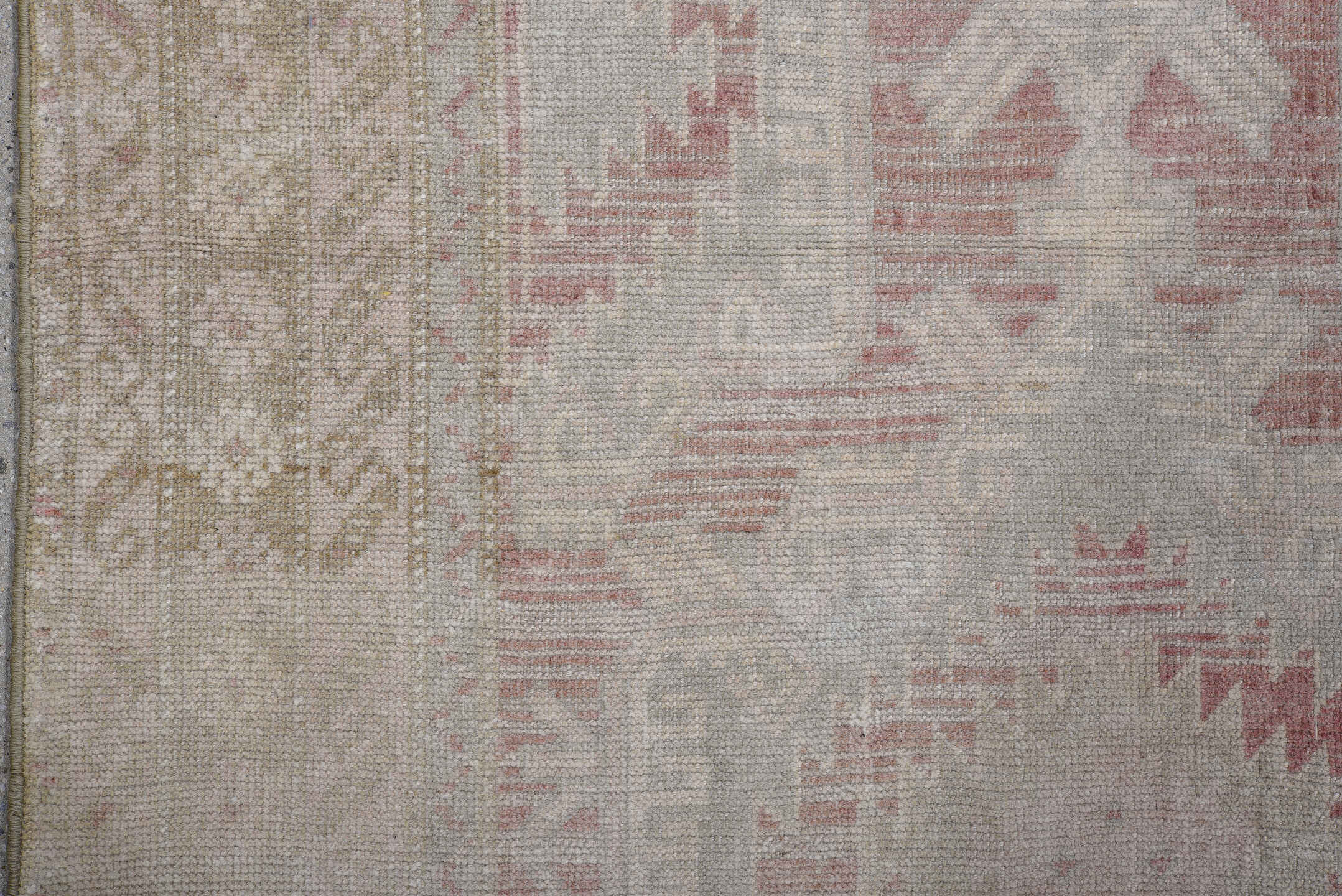 2' x 4' one-of-a-kind handmade antique Oushak small size rug. Color palette: ivory, blush, light blue, taupe, rose, beige