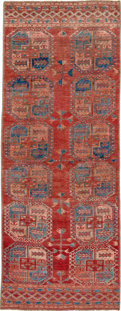 3' x 9' one-of-a-kind handmade vintage Afghan runner rug. Color palette: arapawa, black, blue, brown, charcoal, dim gray