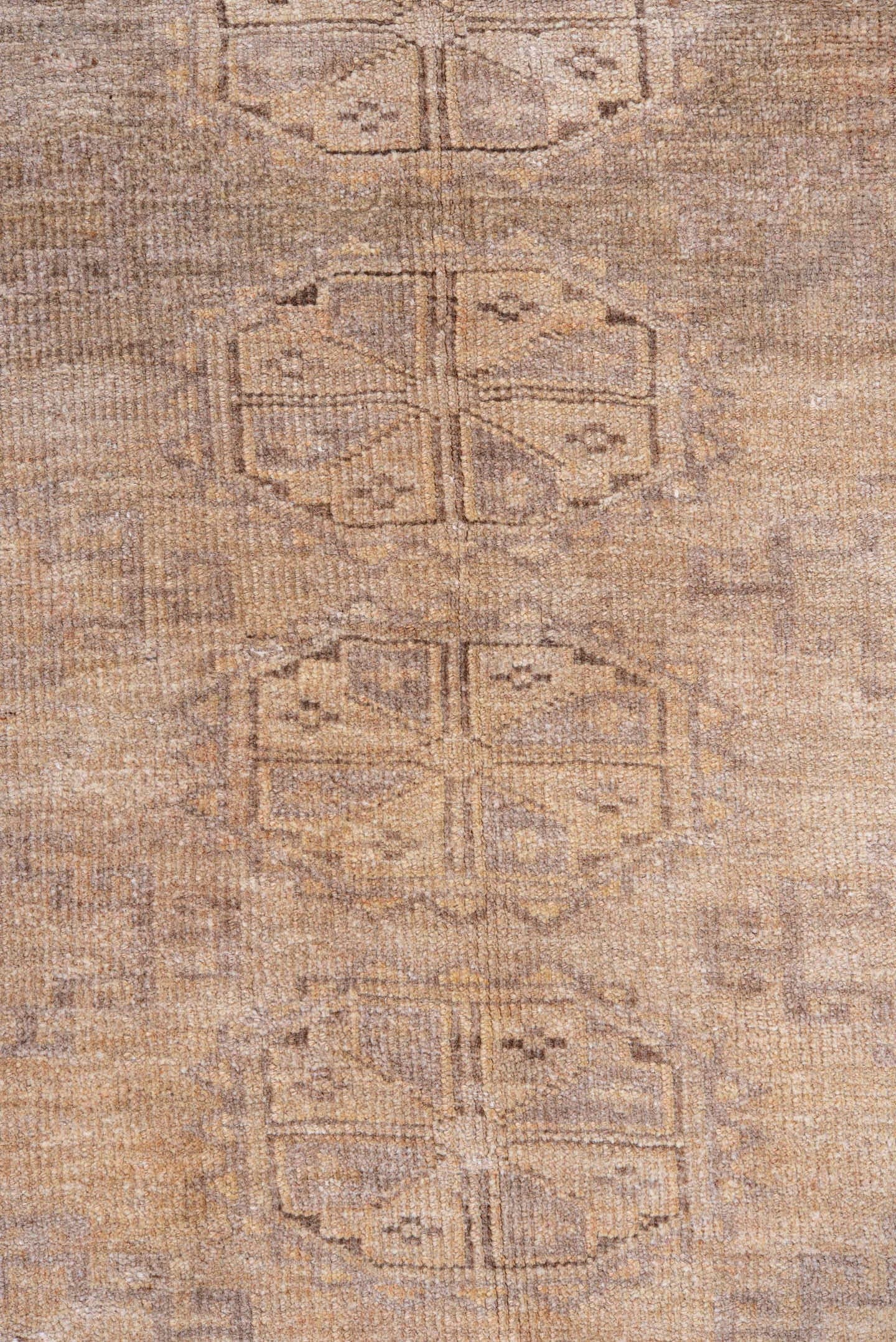 5' x 6' one-of-a-kind handmade antique Bokara rug. Color palette: camel, taupe, beige, ivory, sand, light brown, gray, brown