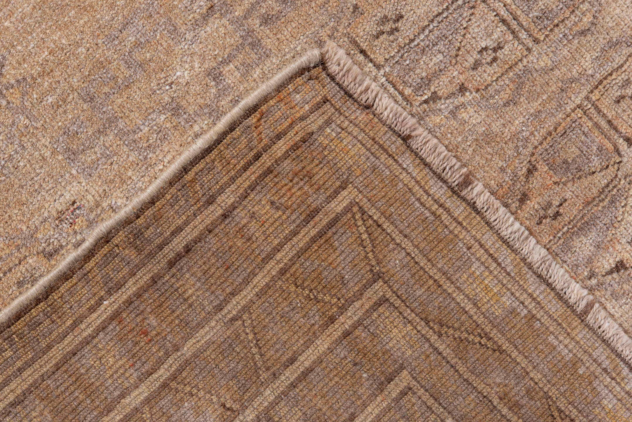 5' x 6' one-of-a-kind handmade antique Bokara rug. Color palette: camel, taupe, beige, ivory, sand, light brown, gray, brown