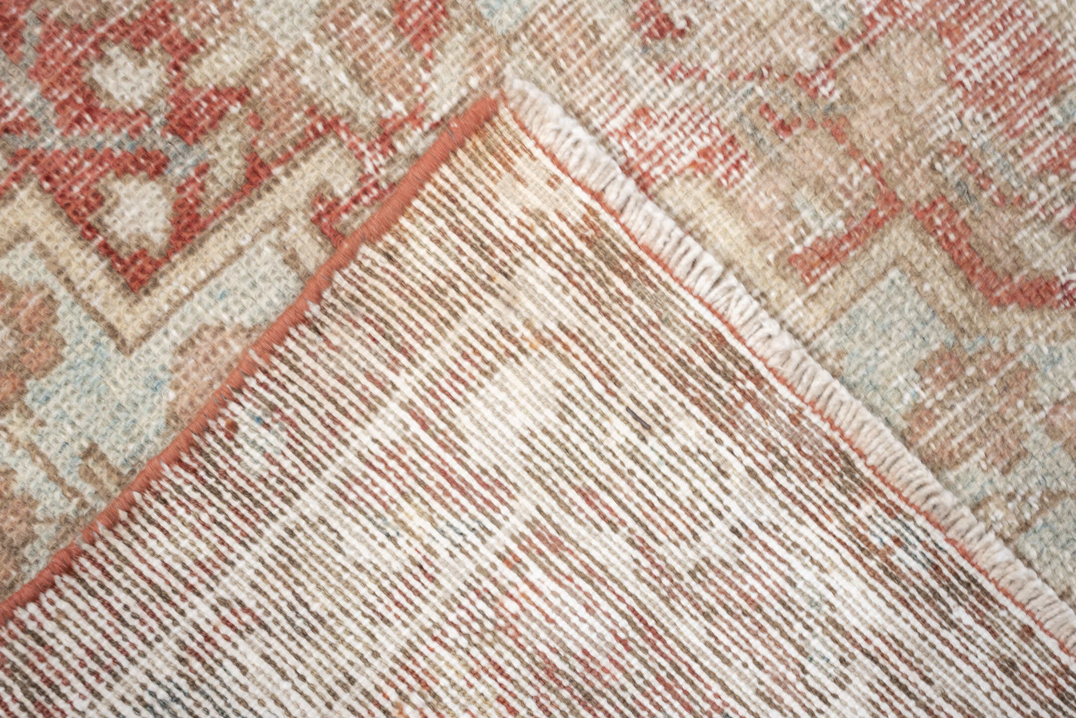 4' x 6' one-of-a-kind handmade antique Baktiary rug. Color palette: ivory, terracotta, pale blue, beige, taupe, camel, brown