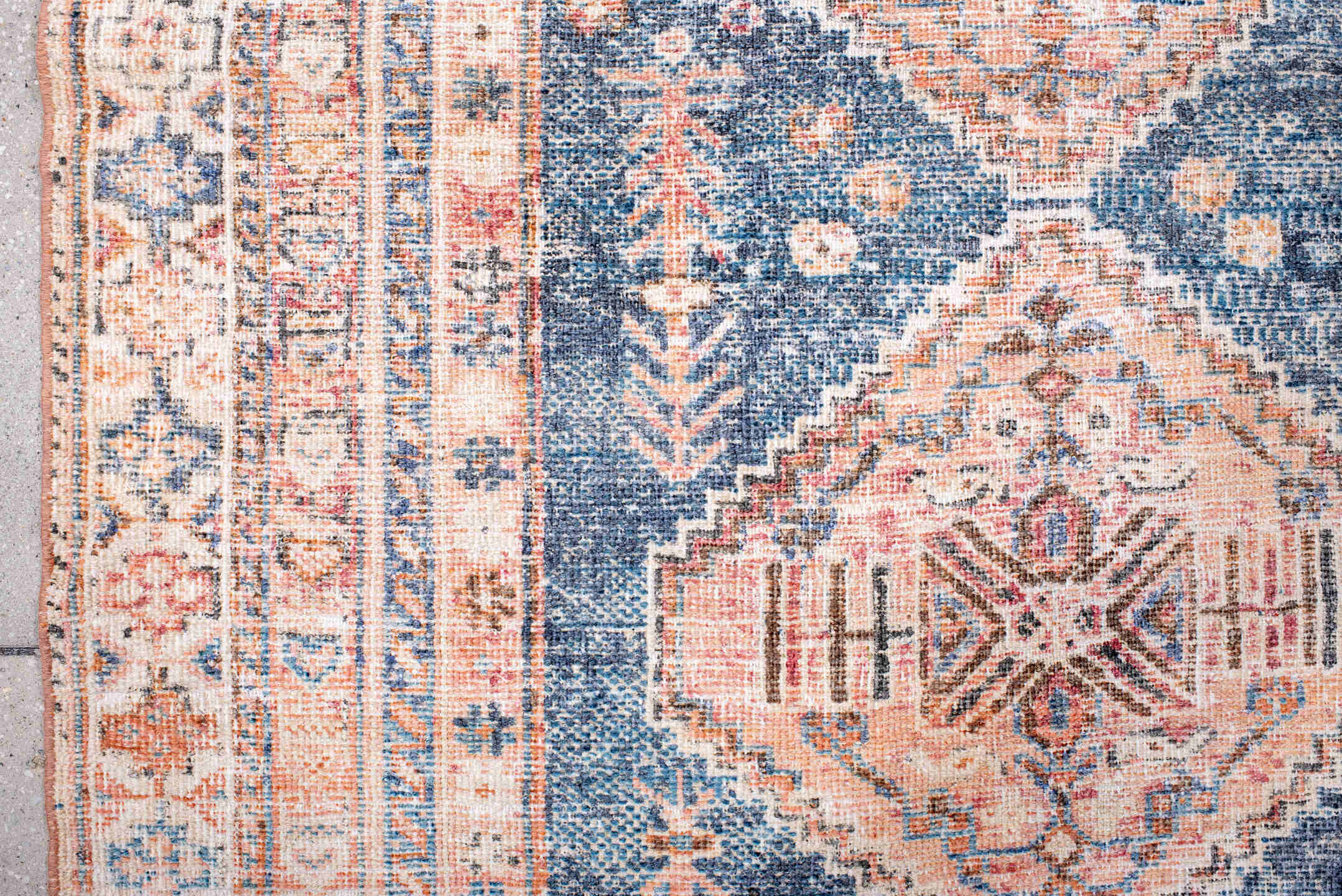 4' x 5' one-of-a-kind handmade vintage Afshar small size rug. Color palette: antiquewhite, blue, brown, dark salmon