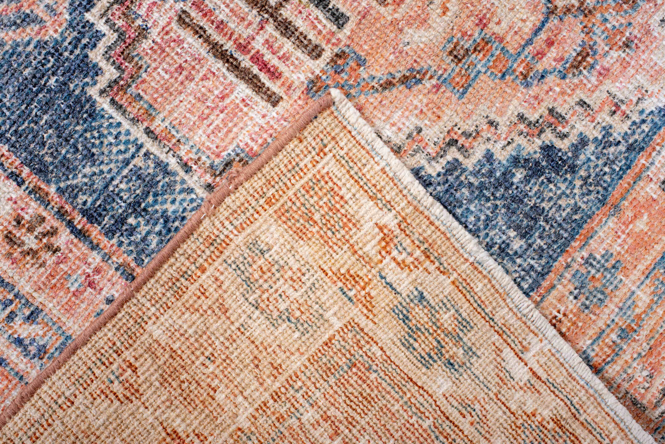 4' x 5' one-of-a-kind handmade antique Afshar small size rug. Color palette: ivory, blue, rust, coral, slate, peach
