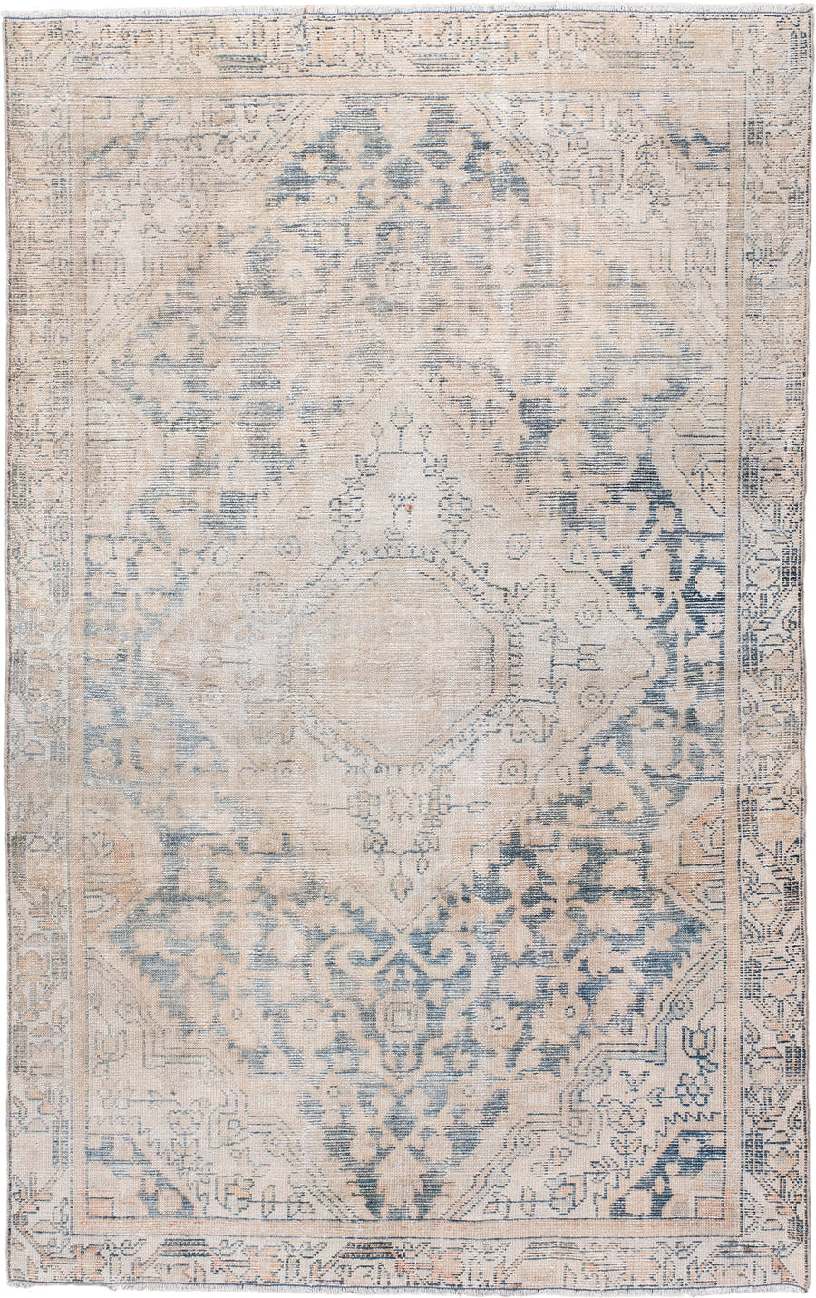 4' x 6' one-of-a-kind handmade antique Hamadan small size rug. Color palette: ivory, pale blue, cream, beige, taupe