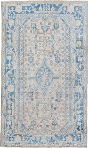 4' x 7' one-of-a-kind handmade vintage Hamadan rug. Color palette: ivory, sky blue, pale blue, cream, taupe, light blue