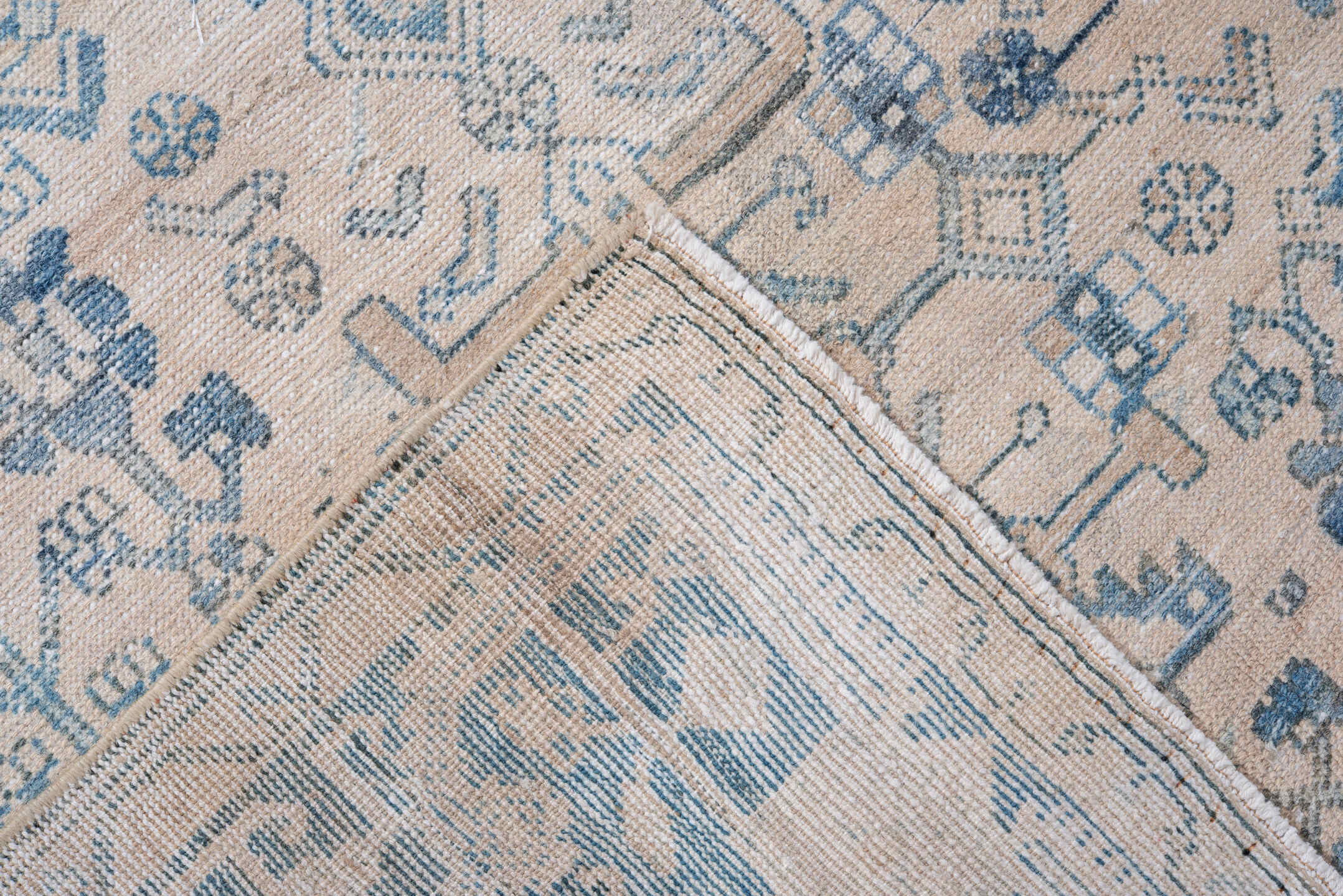 4' x 7' one-of-a-kind handmade vintage Hamadan rug. Color palette: ivory, sky blue, pale blue, cream, taupe, light blue