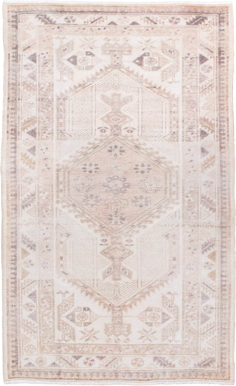 3' x 5' one-of-a-kind handmade antique Sarab small size rug. Color palette: ivory, cream, taupe, sand, camel, light brown