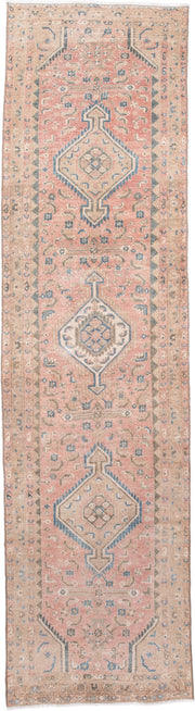 2' x 9' one-of-a-kind handmade antique Hamadan runner rug. Color palette: blush, ivory, sky_blue, taupe, slate, camel, pink