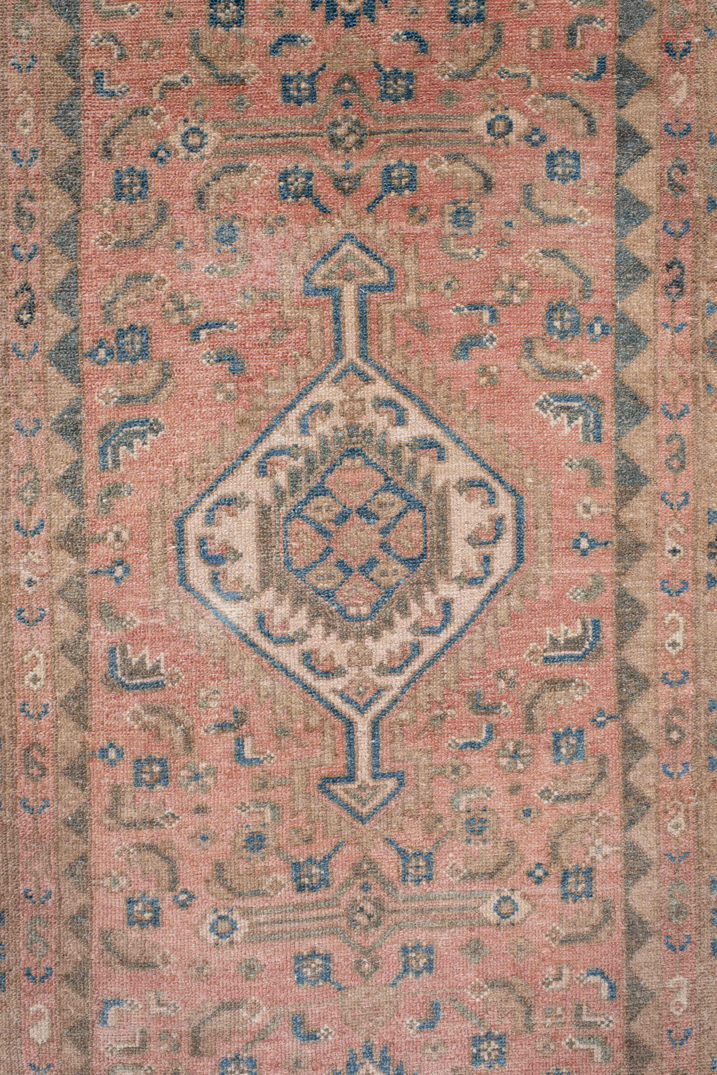 2' x 9' one-of-a-kind handmade antique Hamadan runner rug. Color palette: blush, ivory, sky_blue, taupe, slate, camel, pink