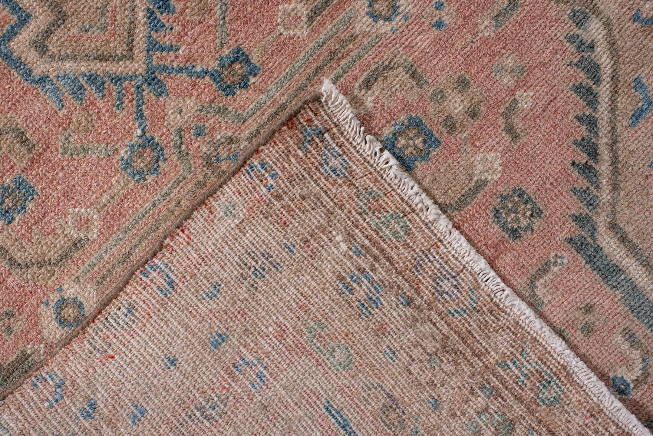 2' x 9' one-of-a-kind handmade antique Hamadan runner rug. Color palette: blush, ivory, sky_blue, taupe, slate, camel, pink