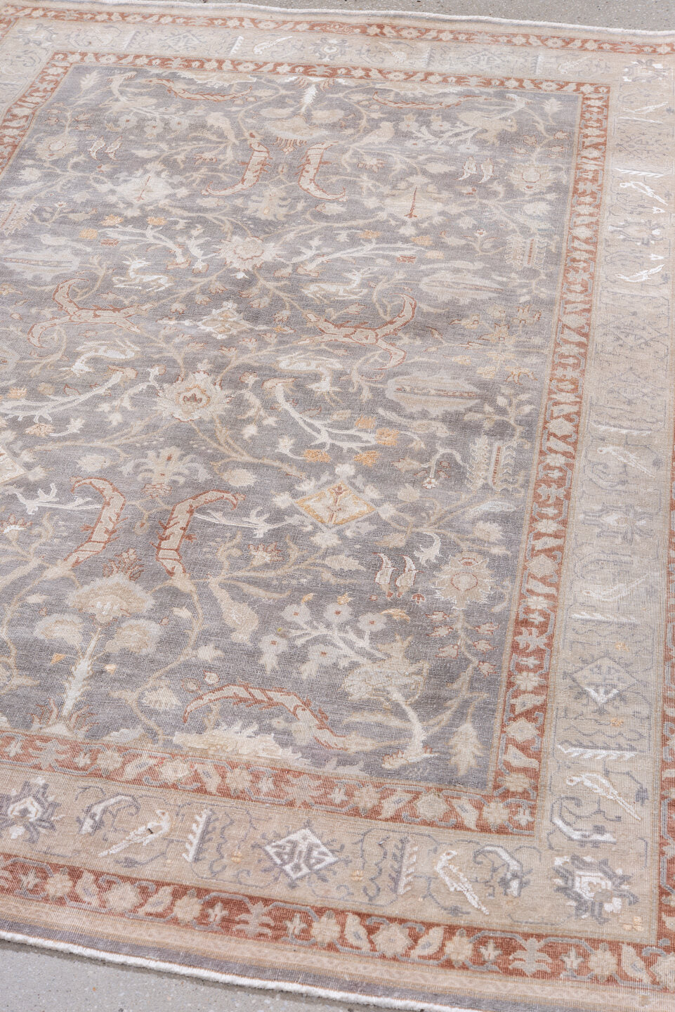 4' x 6' one-of-a-kind handmade vintage Tabriz small size rug. Color palette: brown, gainsboro, gray, light gray, linen