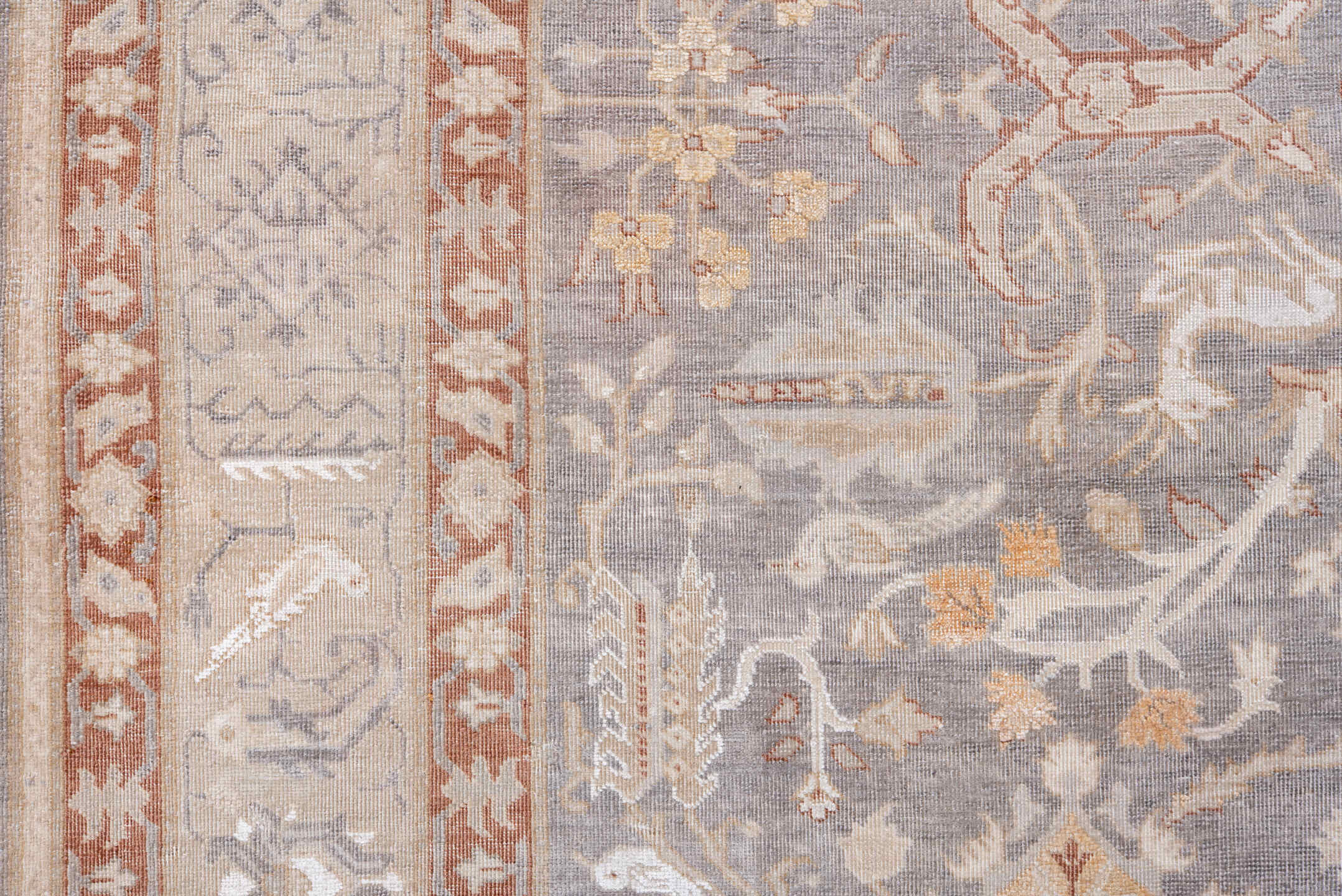 4' x 6' one-of-a-kind handmade vintage Tabriz small size rug. Color palette: brown, gainsboro, gray, light gray, linen