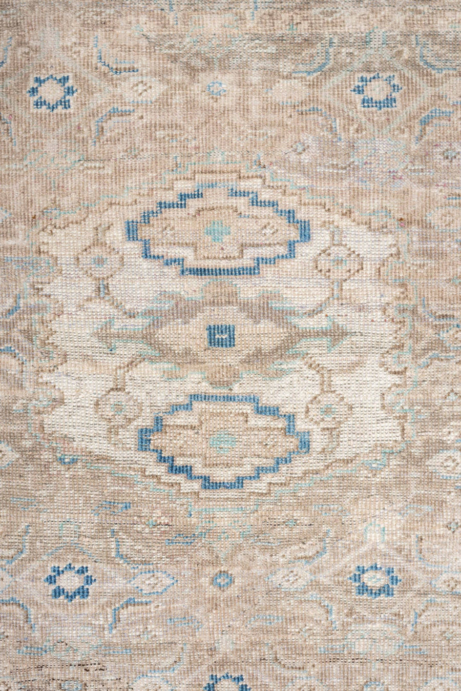 3' x 7' one-of-a-kind handmade antique Mahal runner rug. Color palette: ivory, beige, pale blue, taupe, sand, light gray