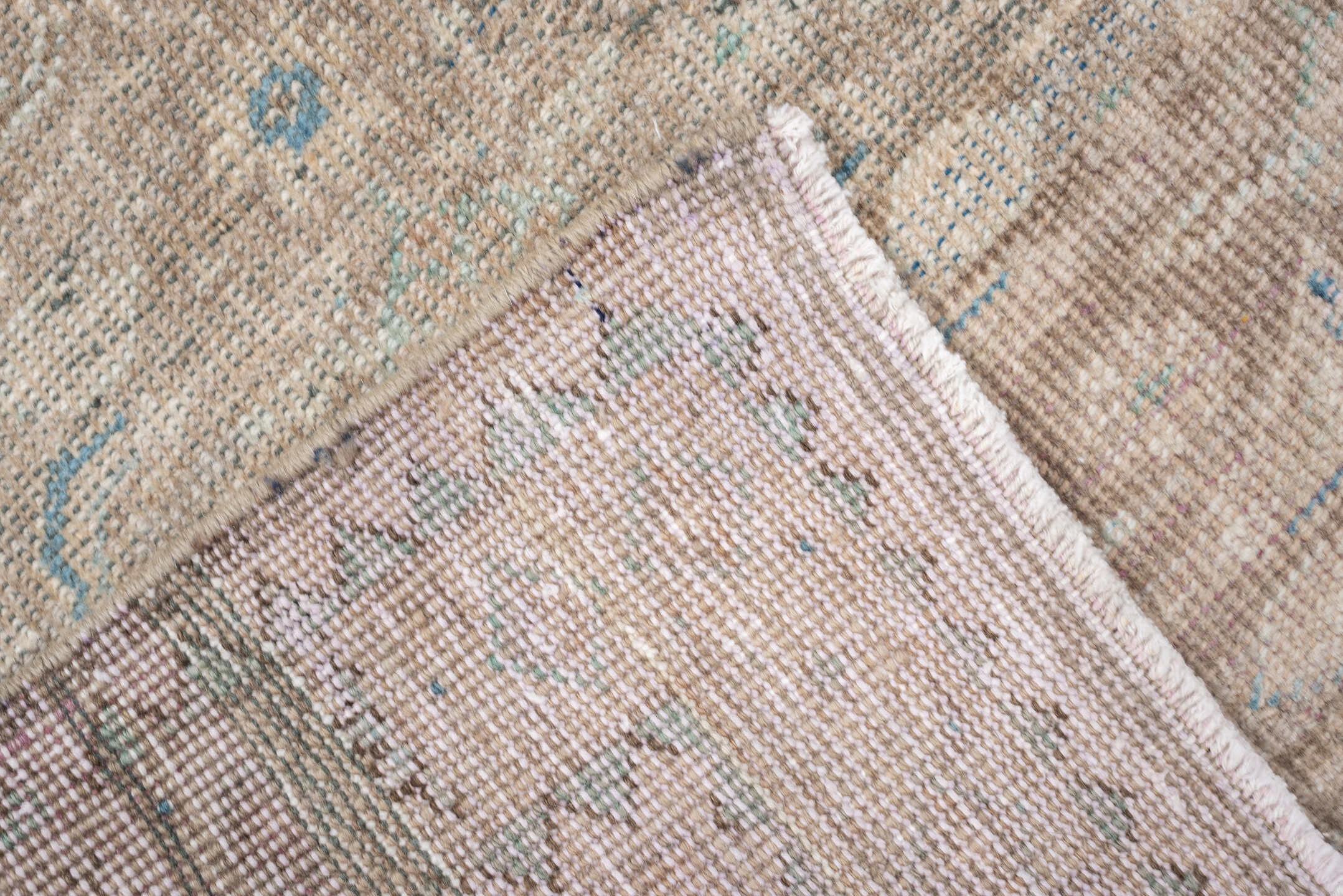 3' x 7' one-of-a-kind handmade antique Mahal runner rug. Color palette: ivory, beige, pale blue, taupe, sand, light gray