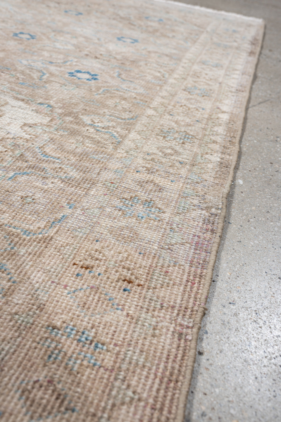 3' x 7' one-of-a-kind handmade antique Mahal runner rug. Color palette: ivory, beige, pale blue, taupe, sand, light gray