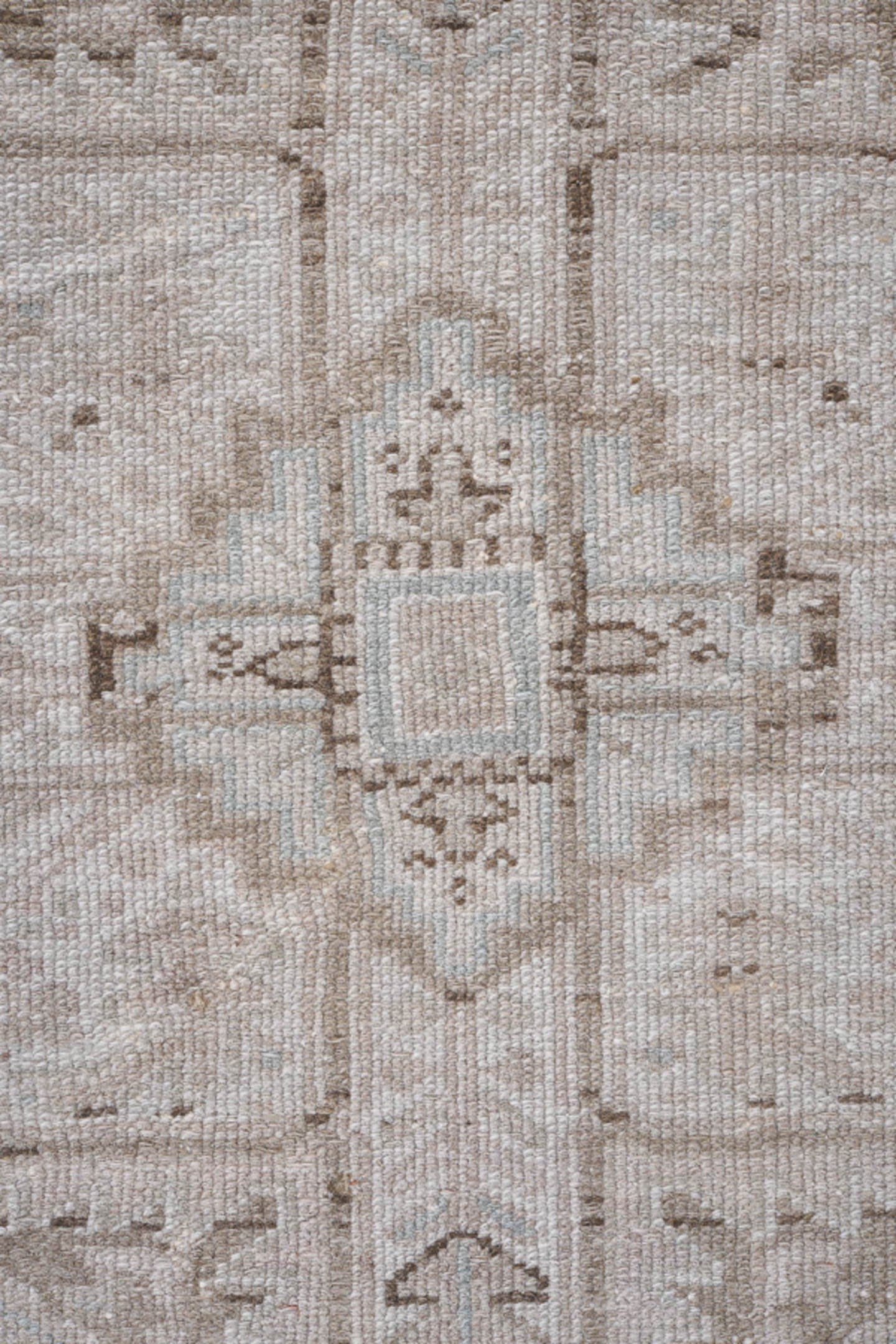 8' x 10' one-of-a-kind handmade antique Karaje large size rug. Color palette: taupe, ivory, beige, light blue, camel, brown
