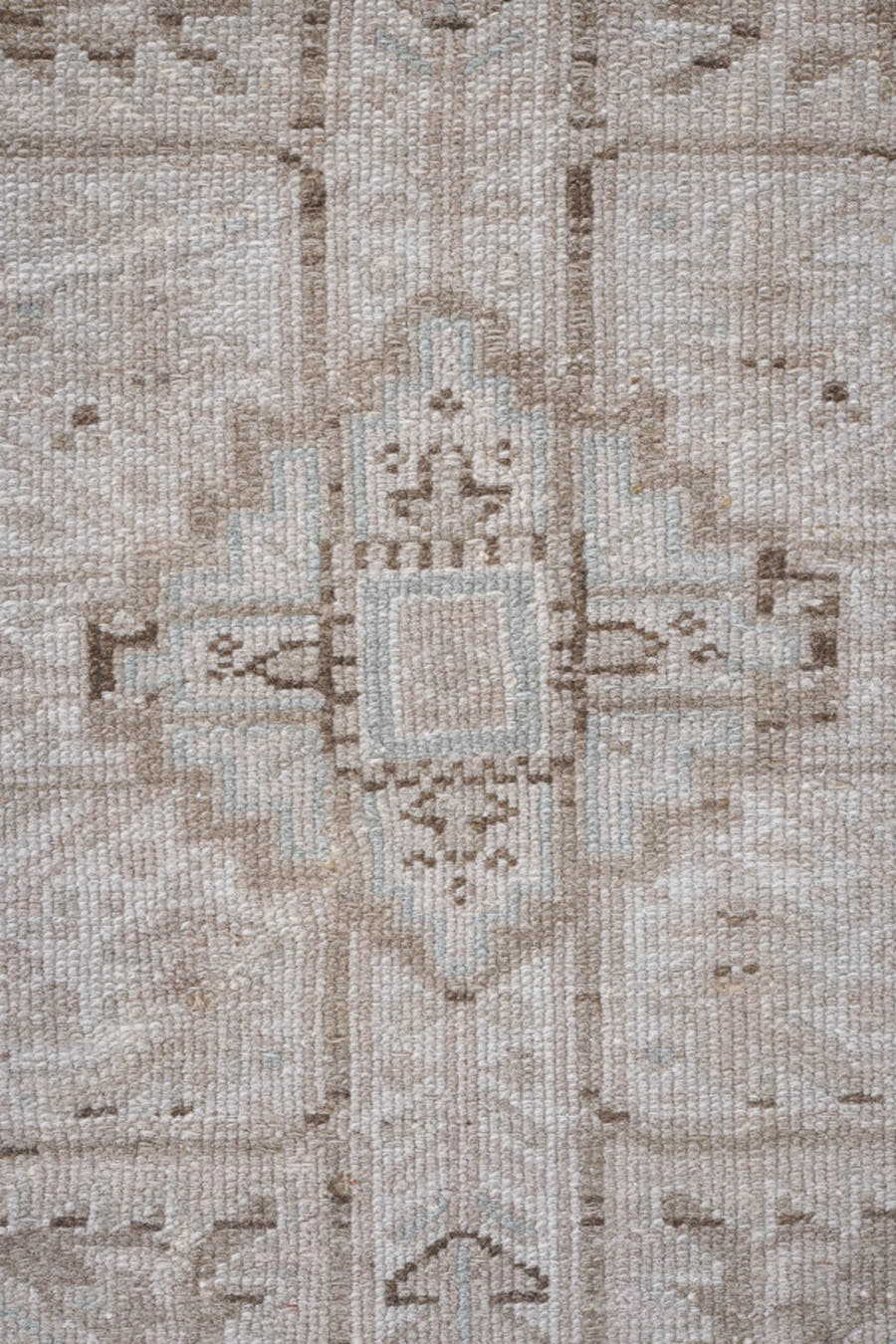 8' x 10' one-of-a-kind handmade antique Karaje large size rug. Color palette: taupe, ivory, beige, light blue, camel, brown