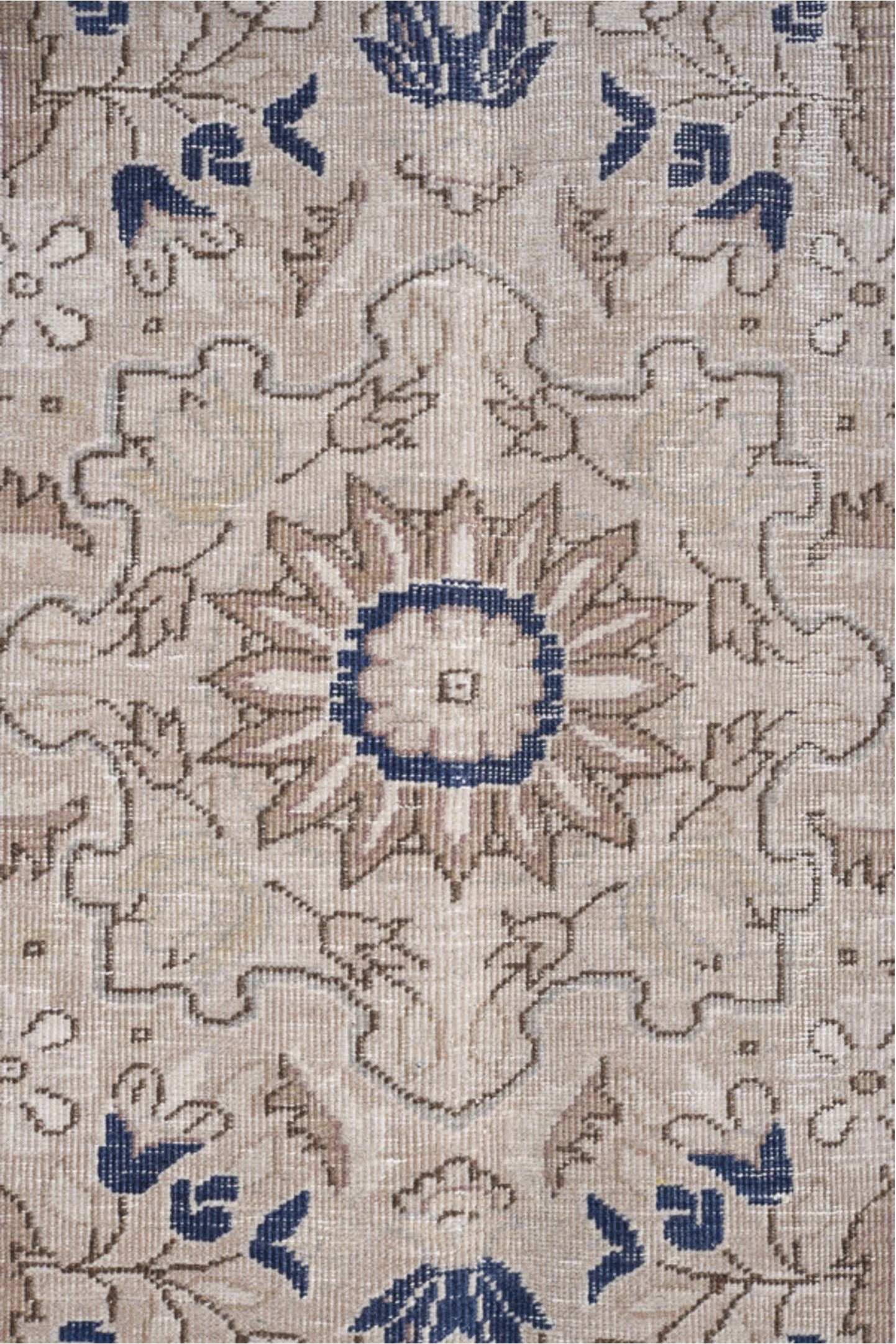 8' x 12' one-of-a-kind handmade antique Sivas large size rug. Color palette: ivory, blue, beige, taupe, gray