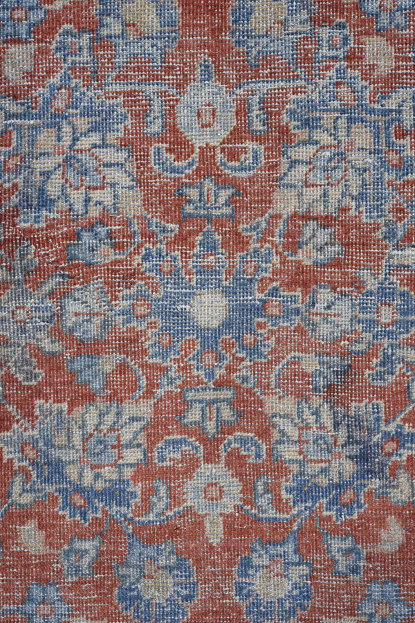 6' x 9' one-of-a-kind handmade antique Mahal medium size rug. Color palette: terra cotta, ivory, slate, dusty blue, navy