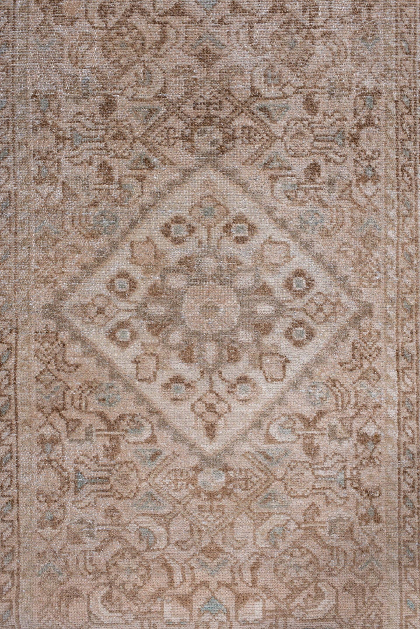 2' x 12' one-of-a-kind handmade antique Malayer runner rug. Color palette: ivory, taupe, sand, camel, pale blue, beige, gray