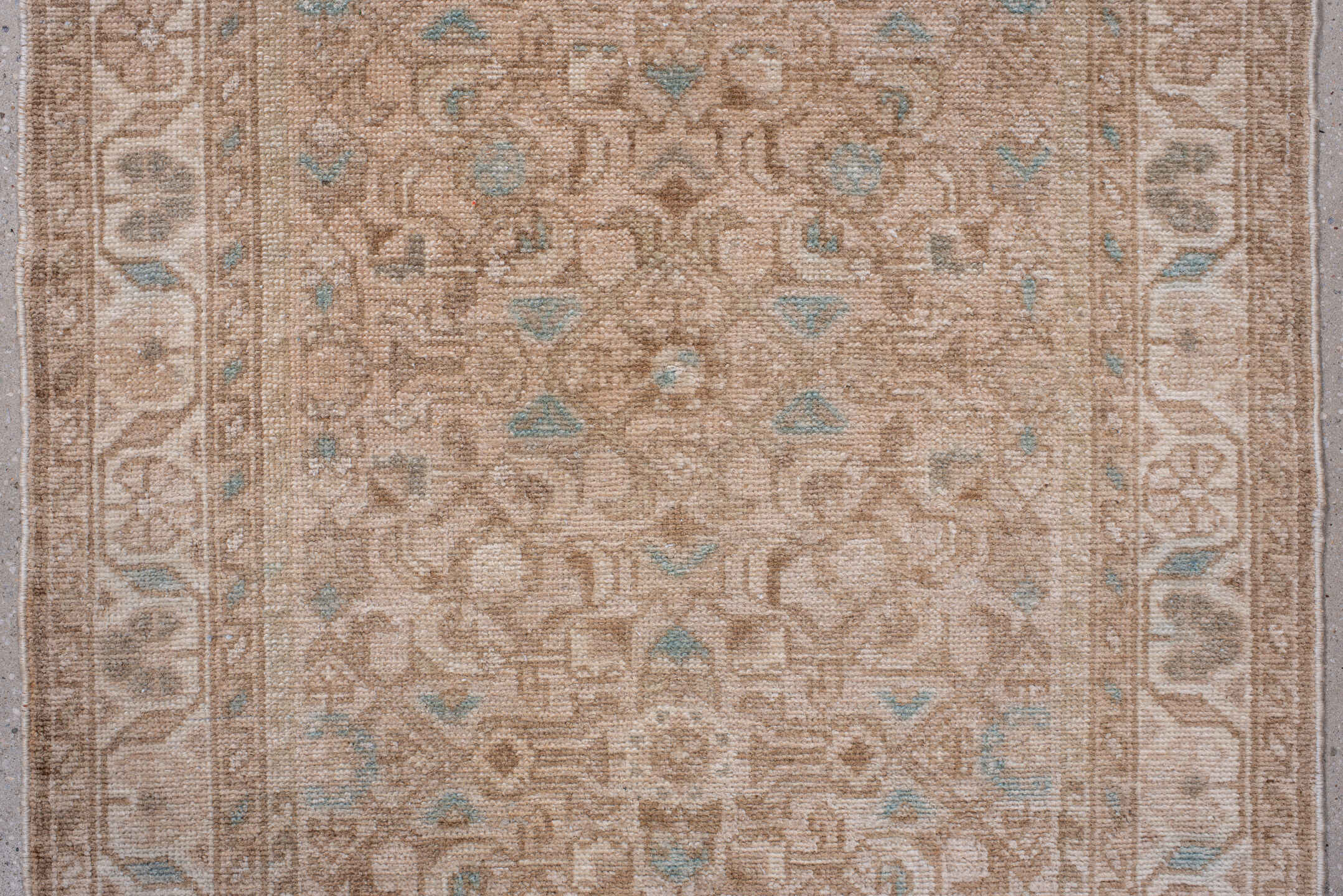 2' x 12' one-of-a-kind handmade antique Malayer runner rug. Color palette: ivory, taupe, sand, camel, pale blue, beige, gray