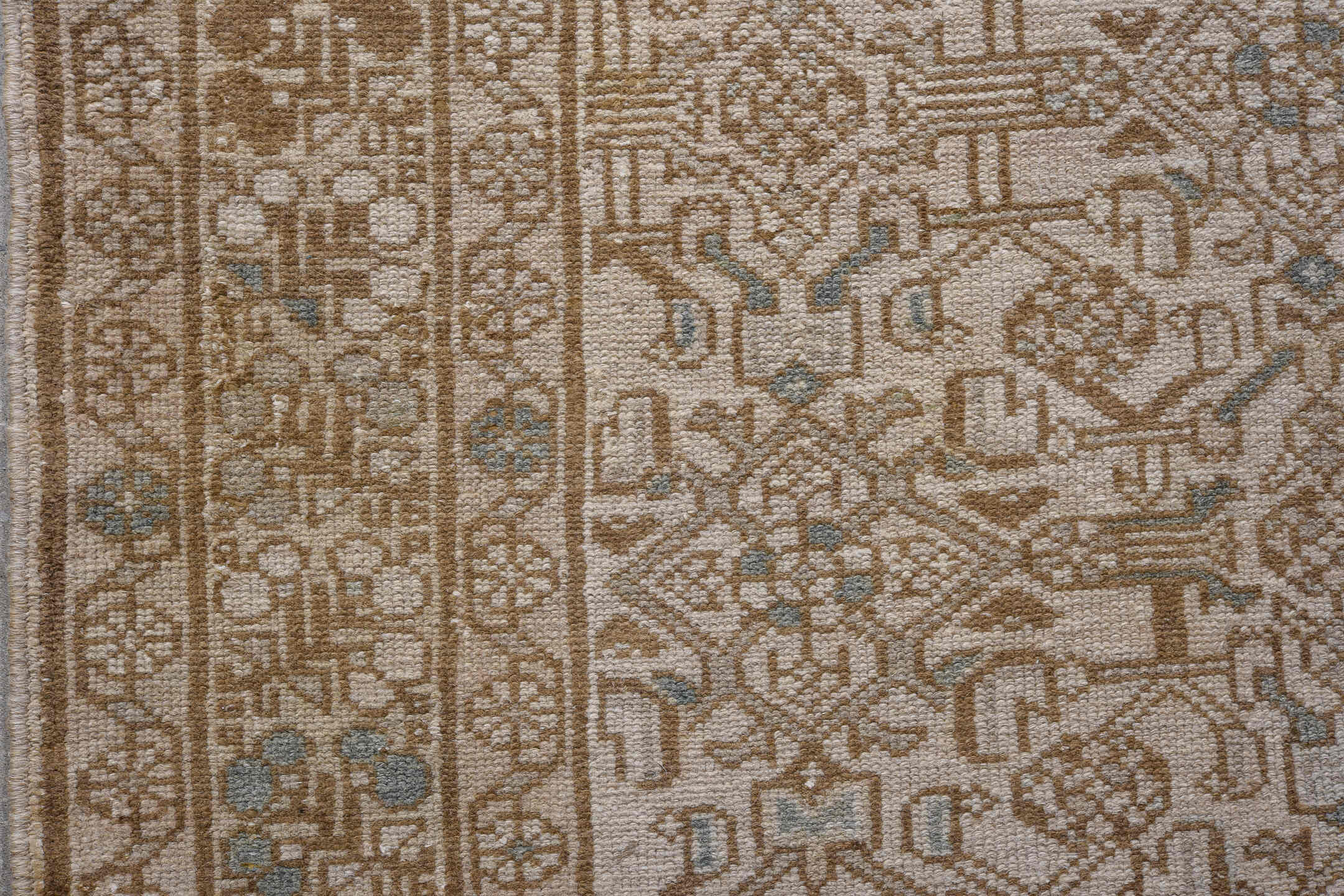 5' x 11' one-of-a-kind handmade antique Hamadan runner rug. Color palette: ivory, taupe, camel, brown, pale_blue, beige